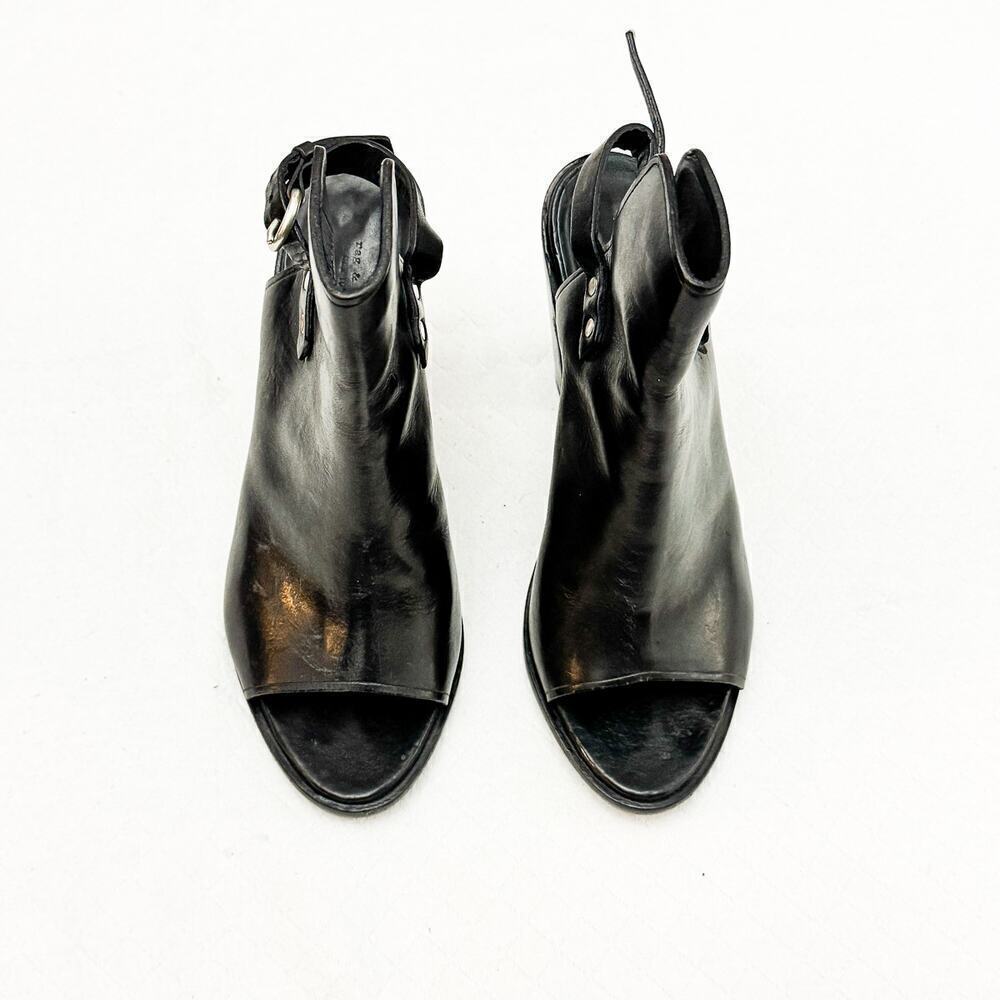 Rag & Bone Wyatt Black Leather Open Toe Strapped Heeled Bootie Size 40 MINT